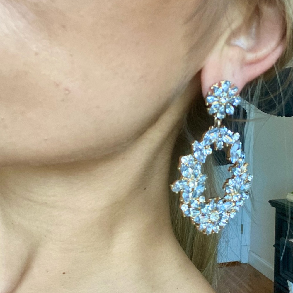 Silver Rhinestone Hanging Statement Earrings - image 5